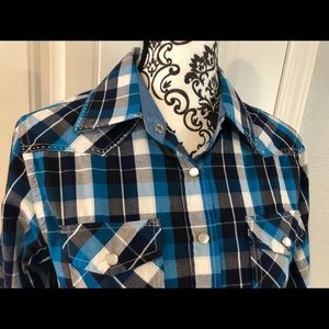 Turquoise & Black Western shirt. Large